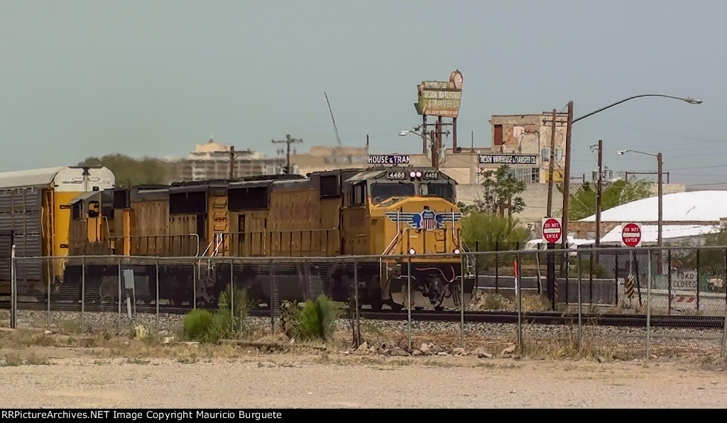 Union Pacific SD70M leading a train